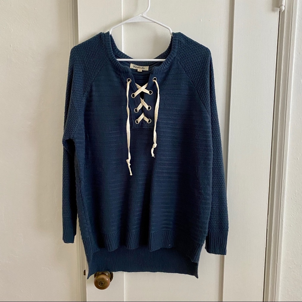 Navy Lace-Up Oversized Sweater